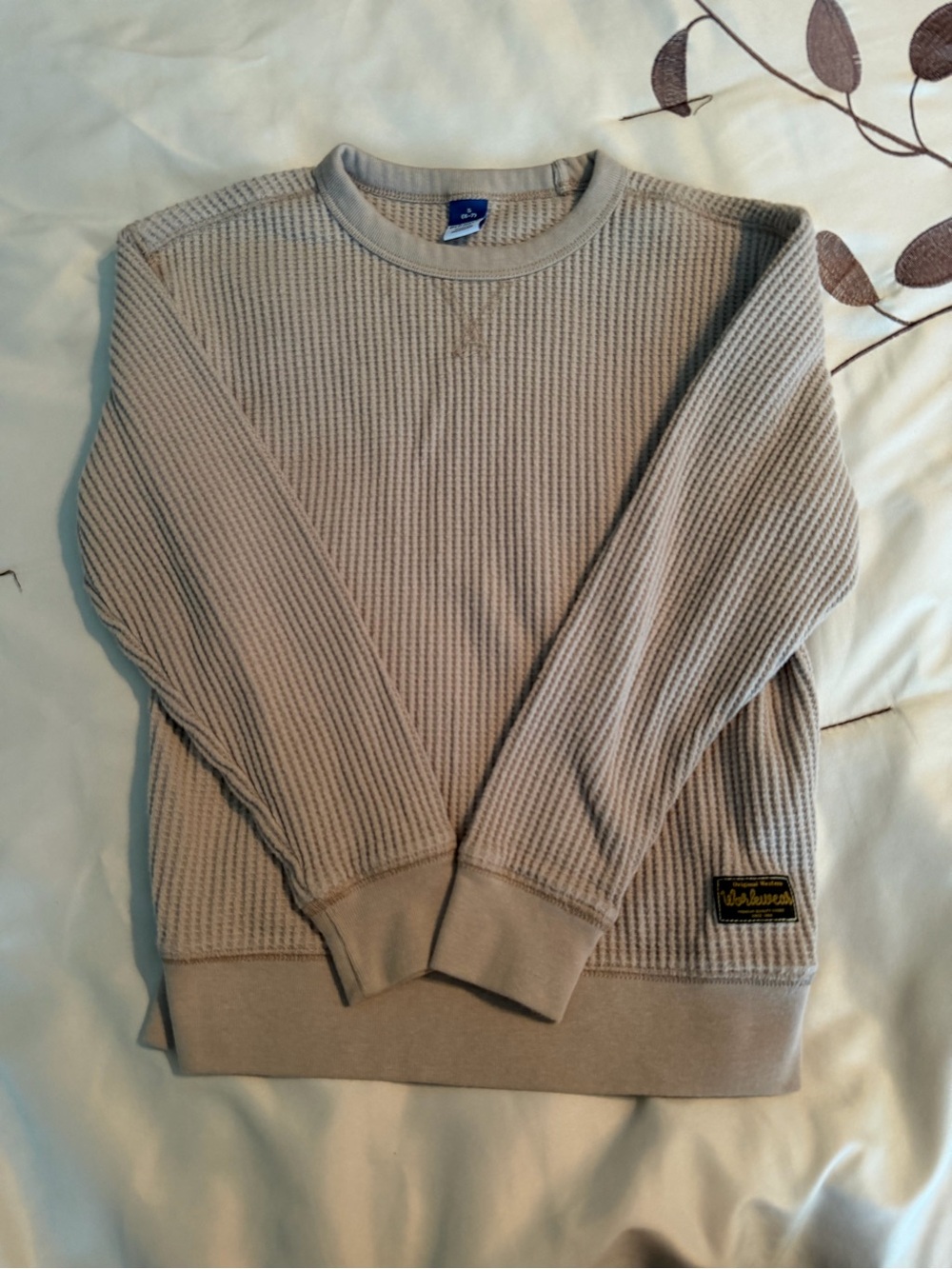 Old Navy Neutral Tan Waffle Knit Thermal Long Sleeve Shirt Kids Size S (6-7)